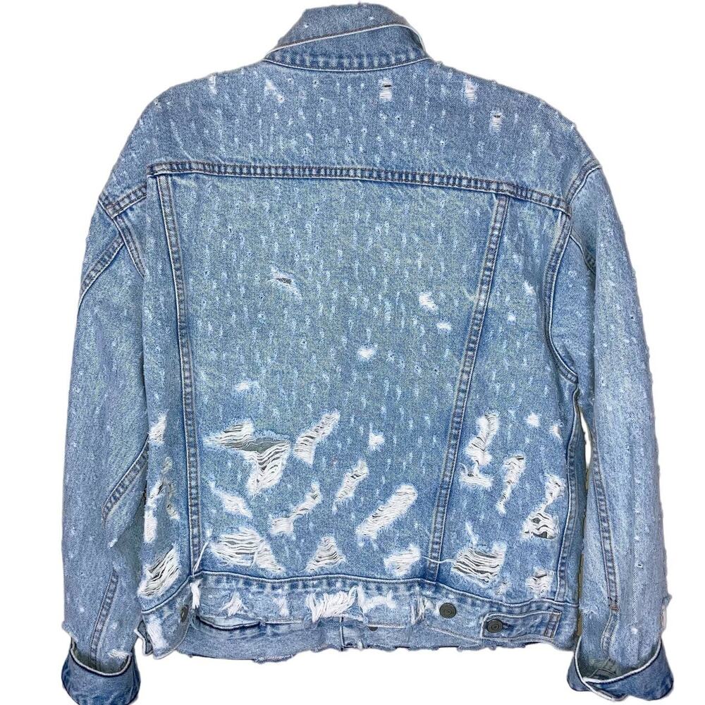 GRLFRND Kim Boyfriend Denim Trucker Jacket In Ride Off Ripped Distressed Small